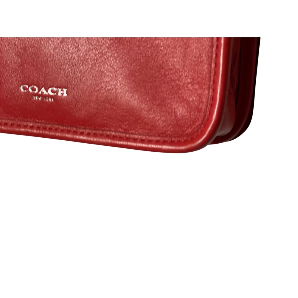 Coach Penny Coral Red Leather Crossbody Bag Turnlock - Picture 7 of 10